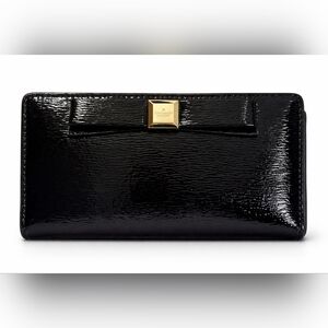 Kate Spade New York Black Patent Leather Bow Wallet Long Zip Organizer